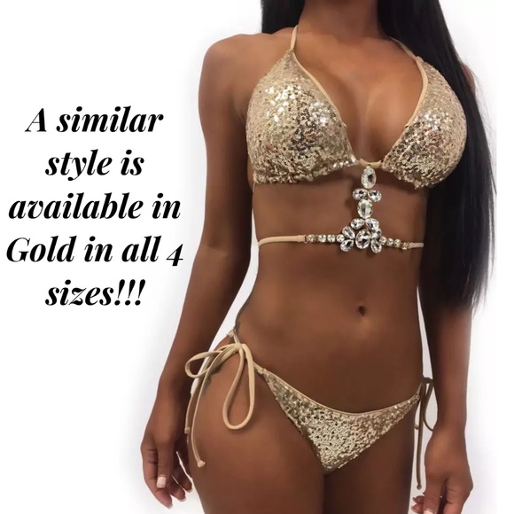 Blue Diamond Sequin Crystal Rhinestone Bikini - Picture 4 of 13